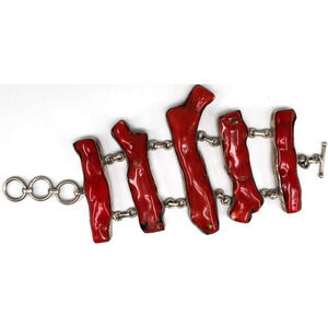 Vintage Native American Red Branch Coral Silver Bracelet Adjustable Toggle • 8"
